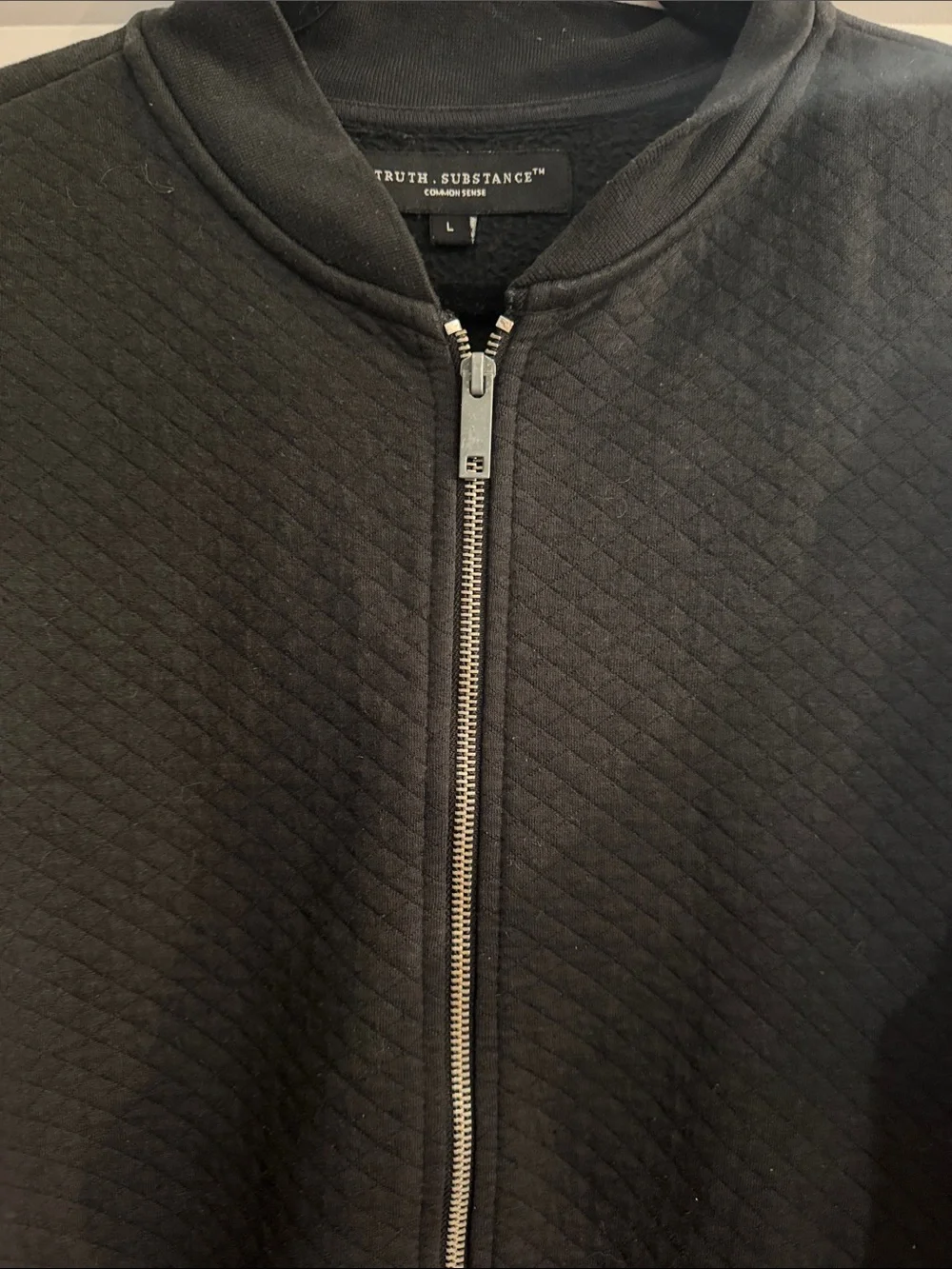 Men's Truth & Substance Black Quilted Zip-Front Sweater Jacket